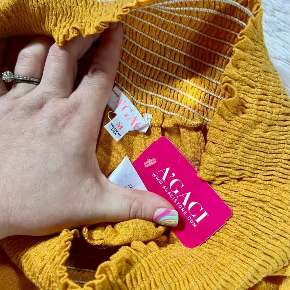 Yellow‎ Slinky Smocked Summer Boho Cottage Core Indie Crotchet Lace Trim Shorts - Picture 4 of 4